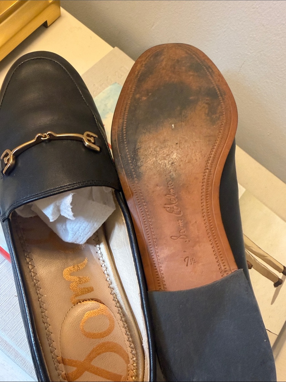 Sam Edelman Black Leather Bit Loafers with Gold Hardware - Picture 6 of 6